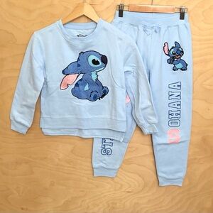 Disney Stitch Top and Bottom Set Light Blue Girls Sz 7/8.